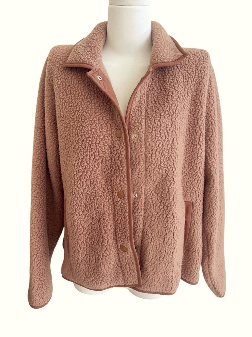 J. Crew Polartec Fleece Snap Button Teddy Jacket Camel Tan Brown Sz S Relaxed